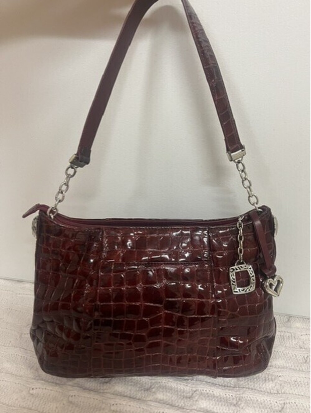Brighton Burgundy Croc-Embossed Patent Leather Shoulder Bag